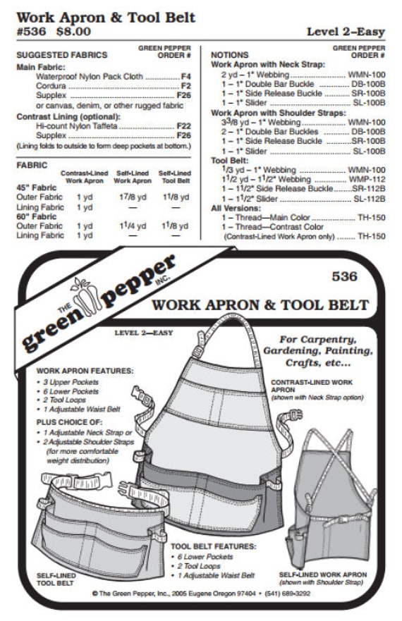 Work Apron & Tool Belt Pattern - 536 - The Green Pepper Patterns Work Apron & Tool Belt Pattern - 536 - The Green Pepper Patterns