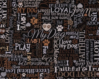 Cotton Dogs Words Attributes Animals Puppies Puppy Black Cotton Fabric Print by the Yard (DOG-C8554-BLACK) D758.45