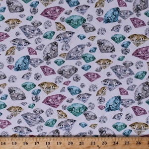 Cotton Hoffman Challenge 2018 Digital Print Gems Gemstones Precious Stones Jewel White Shine On! Fabric Print by the Yard (D483.07)