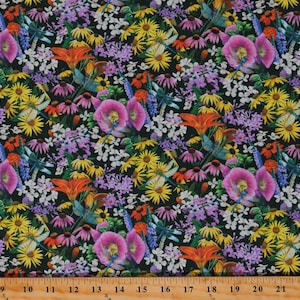 Cotton Dragonflies Flowers Floral Garden Springtime Dragonfly Magic Multicolor Cotton Fabric Print by the Yard (25003MULTI) D364.50