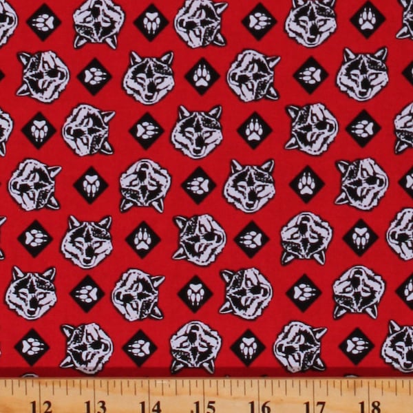 Cotton Cub Scouts Boy Scouts Wolf Wolves Paws Allover Pattern Red Cotton Fabric Print by the Yard (C7205-RED) D576.36