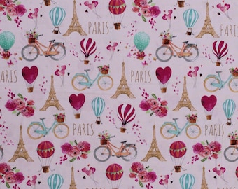 Cotton Paris Eiffel Tower Hearts Hot Air Balloons Bikes Roses - Etsy Cotton Paris Eiffel Tower Hearts Hot Air Balloons Bikes Roses - Etsy
