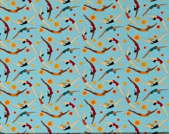 Cotton Surf's Up Swimmers People Swimming Diving Summer Blue Cotton Fabric Print by the Yard (1164-11) D588.76