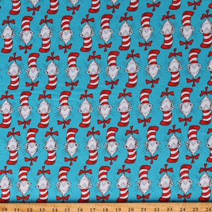 Cotton The Cat In The Hat Cartoon Characters Dr. Seuss Blue Cotton Fabric Print by the Yard ADE-10795-203-CELEBRATION D770.78 Robert Kaufman