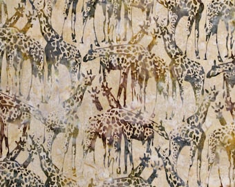 Cotton Batiks On the Wild Side Giraffes Safari African Animals Tan Cotton Fabric Print by the Yard (80941-34) D176.53