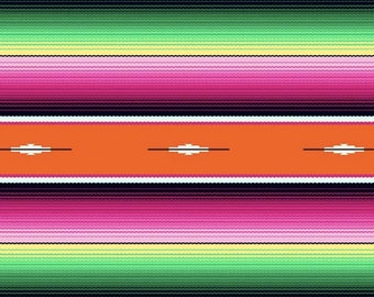 Cotton Aztec Stripes Southwestern Southwest Woven Blanket Look Mexico Fiesta Red Orange Green Cotton Fabric Print by the Yard D471.58