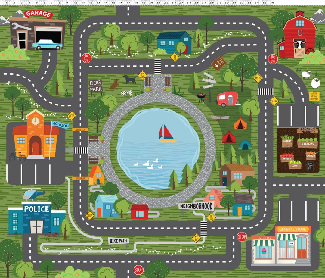 36" X 44" Panel Canvas Play Mat Roads Streets Town Neighborhood Kids Playmat Beep Beep! Heavy ...