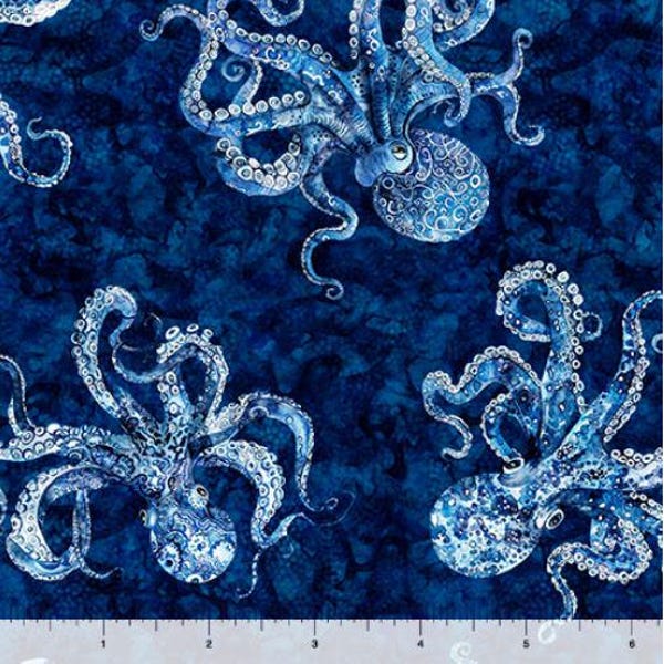 Cotton Ocean Blues Octopus Nautical Sea Creature Underwater Quilting Treasures Cotton Fabric Print by the Yard (2600-30858-N) D487.01