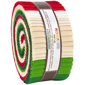 Roll-Ups Kona® Cotton Solids Holiday Palette Christmas 2.5&quot; Fabric Strips Robert Kaufman Jelly Roll Fabric Bundle Solids Precuts M525.27