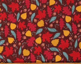 Cotton Autumn Leaves Foliage Thanksgiving Fall Harvest Falling Leaves Brown Cotton Fabric Print by the Yard (120-2143) D510.52