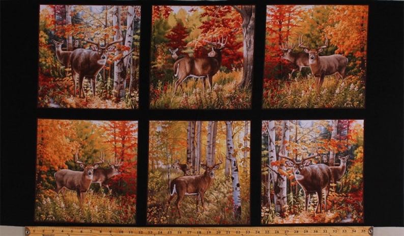 Merry Christmas Woodland Deer Panel 100/% cotton Fabric by the panel 36/" X 42/"