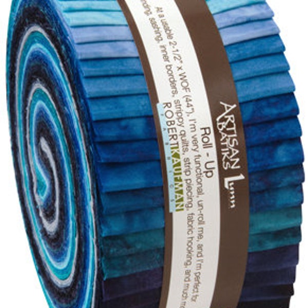 Jelly Roll - Artisan Batiks Prisma Dyes Open Waters Colorstory Blues 2.5" Strips Roll-Up Bundle Quilter's Cotton Fabric Precuts M494.26