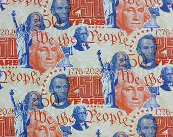 Cotton Presidential Power Presidents Washington Lincoln 250 Years USA  America Paintbrush Studio Multicolor Fabric Print by Yard D302.92