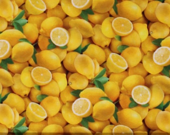 Cotton Lemons Fruits Yellow Food Summer Realistic Cotton Fabric Print by the Yard (483YELLOW) D569.59
