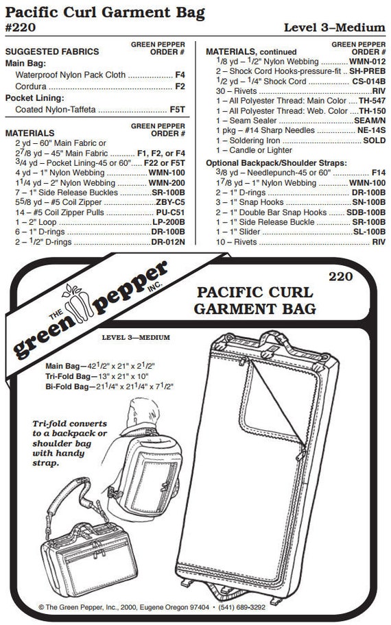 Pacific Curl Garment Bag Pattern - 220 - The Green Pepper Patterns Pacific Curl Garment Bag Pattern - 220 - The Green Pepper Patterns