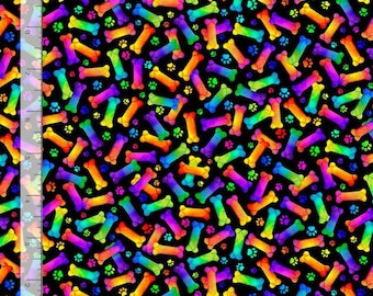 Cotton Puparazzi Ombre Dog Bones Paw Prints Puppy Puppies Pets Timeless Treasures Rainbow Cotton Fabric Print by the Yard D759.74