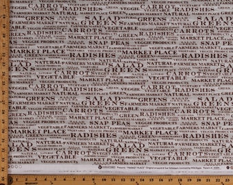 Cotton Vegetables Names Farmer's Market Place Words Gardening Kitchen Cooking Brown on Gray Cotton Fabric Print by Yard (43204-4) D480.24
