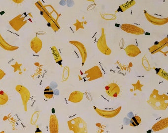 Cotton Things that are Yellow Stars Sunshine Bananas Pens Cheese Bees Yellow Cotton Fabric Print by the Yard (AXAD-22062-5-YELLOW) D788.91