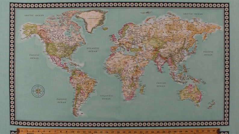 23.5/" X 44/" Panel United States Map Explore America Cotton Fabric Panel D765.15