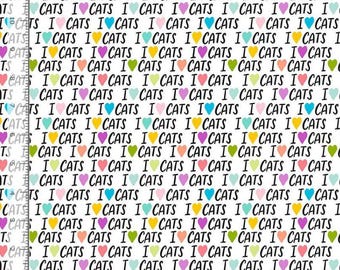 Cotton Are You Kitten Me? I Love Cats Felines Hearts Words Script Pets Timeless Treasures White Cotton Fabric Print by Yard D386.59