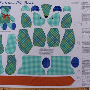 35.5&quot; X 44&quot; Panel Patches the Bear Teddy Bear Stuffed Animal Toy Kids Children&#39;s Sew N Go IV Cotton Fabric Panel D475.40 Quilting Treasures