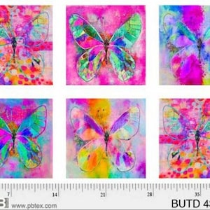 28&quot; X 44&quot; Panel Butterfly Dreams Six Butterfly Squares 12&quot; x 12&quot; Colored Butterflies P&B Textiles Cotton Fabric Panel (04359-PA) D136.11