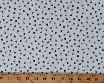 Cotton St Patrick's Day Tiny Shamrocks Clovers Green on White Cotton Fabric Print by the Yard (16298358)(3116-W) D561.60