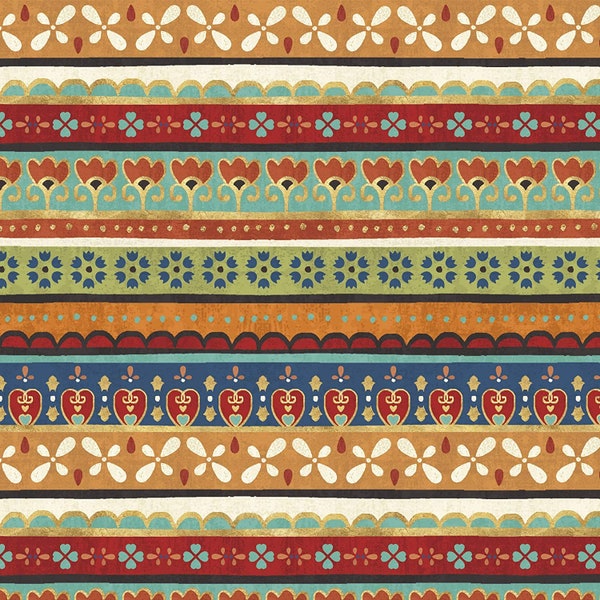 1 Yard Piece - La Vida Loca Mexican Stripes Southwestern 36" x 44" Precut Cotton Fabric Piece (M208.45)