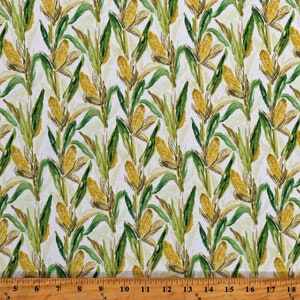 Cotton Corn on the Cob Sweet Corn Ears Cornstalks Farming Vegetables Harvest White Cotton Fabric Print by the Yard D567.07