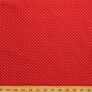 Cotton Polka Dots White on Red Patterned Small Dots Cotton Fabric Print by the Yard (09502-19) D144.06