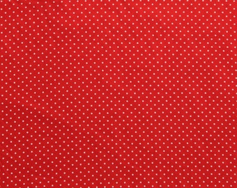 Cotton Polka Dots White on Red Patterned Small Dots Cotton Fabric Print by the Yard (09502-19) D144.06