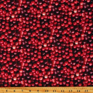 Cotton Christmas Cranberries Holiday Seasonal Winter Food Fruit Red Cotton Fabric Print by the Yard (133451) D406.55