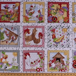 23.5" X 44" Panel Chickens Roosters Hens Poultry Farm Animals Birds Chicken Chique Cotton Fabric Panel (692-222) D477.41