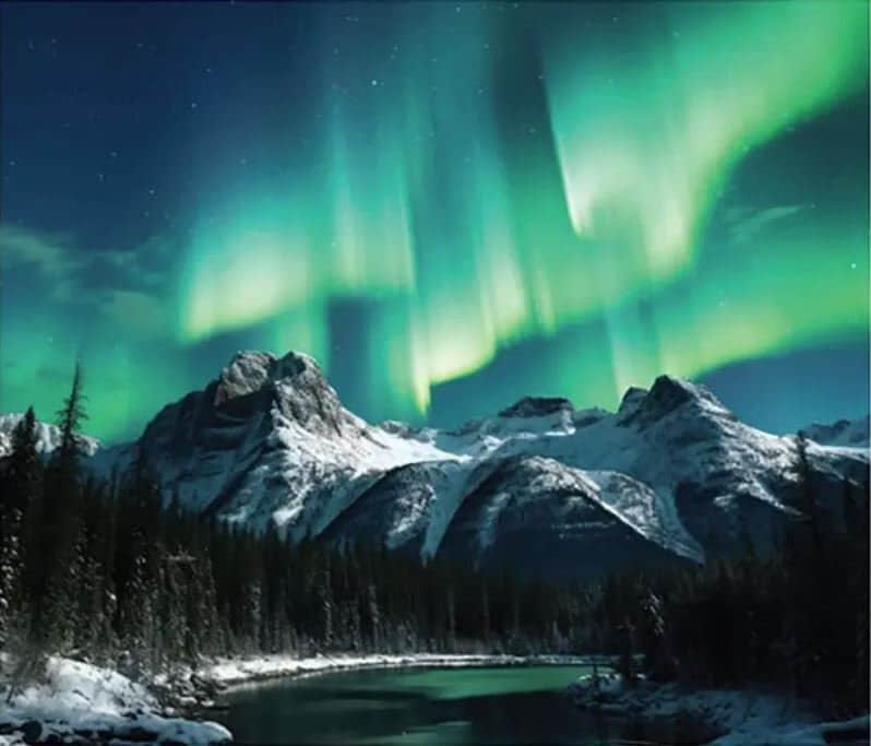 36" X 44" Panel Northern Lights Aurora Borealis Mountains Scenic Landscape Nature Cotton Fabric Panel (133145) D482.58