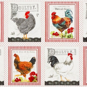 24" X 44" Panel Down on the Farm Chickens Roosters Country Cotton Panel (AGBD-18642-276 COUNTRY) D367.36