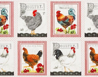 24&quot; X 44&quot; Panel Down on the Farm Chickens Roosters Country Cotton Panel (AGBD-18642-276 COUNTRY) D367.36
