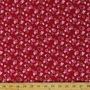 Cotton Valentine&#39;s Day Hearts Gnomes in Love Red Cotton Fabric Print by the Yard (C11312-RED) D379.65