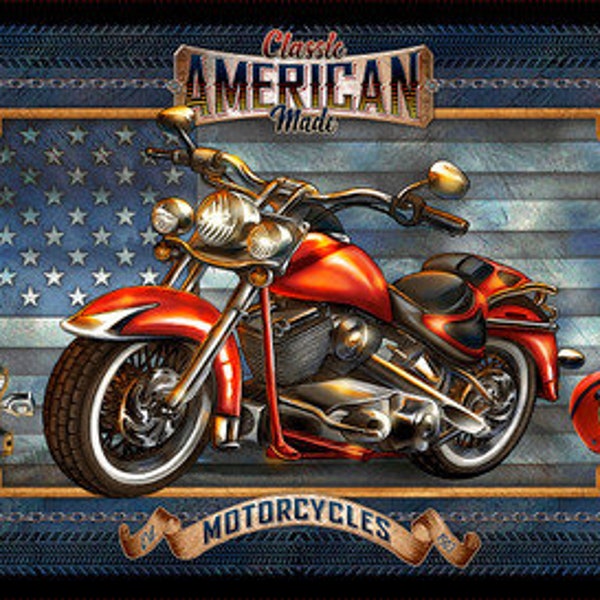 23.5" X 44" Panel Motorcycle Bikers American Flag Patriotic Classic Live to Ride Cotton Fabric Panel (2563P-77) D679.72