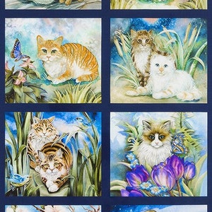 24&quot; X 44&quot; Panel Be Pawsitive Cats Felines Animals Navy Cotton Fabric Panel (ABKD-18346-238GARDEN) D382.52 by Robert Kaufman