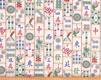 Cotton Mahjong Game Tiles Chinese Traditional Cotton Fabric Print by the Yard (FUN-CD4816-MAHJONG) D375.58