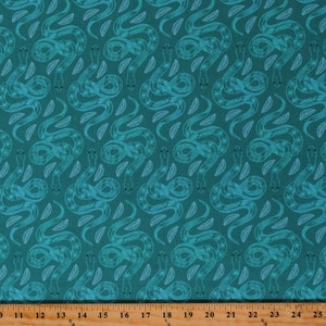 Cotton Snakes Reptiles Leaves Nature Tabanca Mayaro Teal Cotton Fabric Print by the Yard (52818-12) D578.63