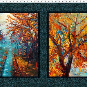 23.5&quot; X 44&quot; Panel Autumn Panel A Year of Art Fall Autumn Leaves Trees Painted-Look Cotton Fabric Panel D665.57 by In the Beginning Fabrics