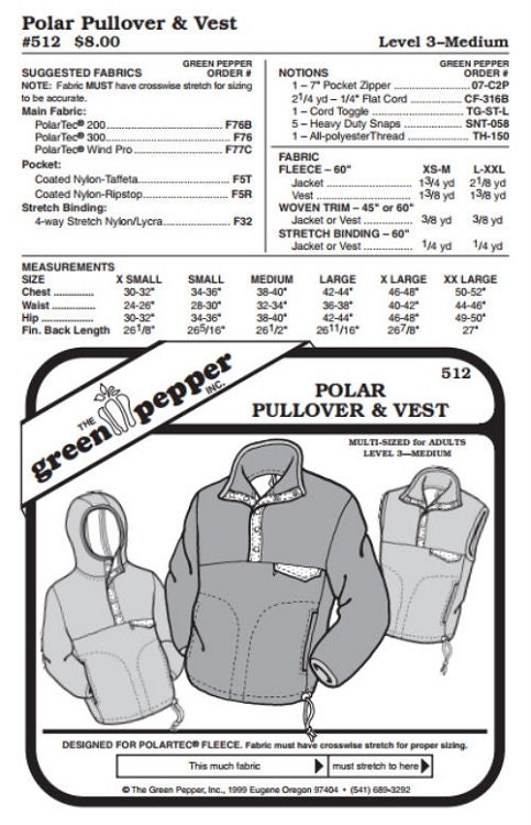Adults Polar Pullover Vest Jacket Coat Outerwear #512 Sewing