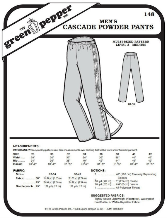 Men’s Cascade Powder Pants Pattern - 148 - The Green Pepper Patterns Men’s Cascade Powder Pants Pattern - 148 - The Green Pepper Patterns