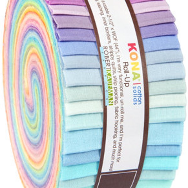 Roll-Ups Kona® Cotton Solids New Pastels Palette 2.5" Fabric Strips Jelly Roll Quilter's Precuts Bundle M530.22