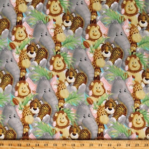 Cotton Jungle Babies Baby Elephants Lions Monkeys Hippos Giraffes Nursery Kids Cotton Fabric Print by the Yard D779.78 Fabric Traditions