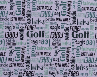 Cotton Golf Famous Words Phrases Golfing Sports Gray Cotton Fabric Print by the Yard (116246) D669.50