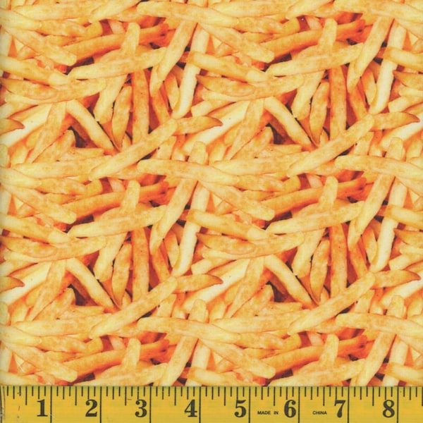 Cotton Fast Food Fries French Fries Junk Food Restaurant Yellow Cotton Fabric Print by the Yard (127609) D572.57