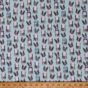 Cotton French Bulldogs Wearing Clothing Accessories Sunglasses Necklaces Bandanas Bowties Headbands Fabric Print by the Yard D751.22