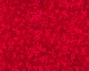 Cotton Bali Batik Red Pink Ribbons Cancer Awareness Hoffman California Fabrics Red Cotton Batik Fabric Print by the Yard D176.60